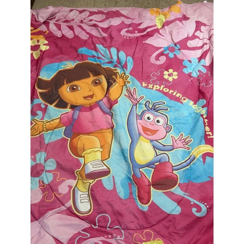 Vintage 2010 Dora the Explorer Boots Full Comforter Pink Floral Nickelodeon
